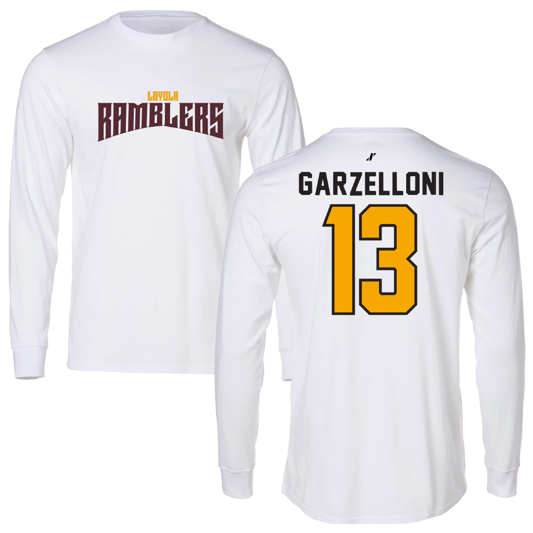 Loyola University-Chicago Soccer White Classic Long Sleeve - #13 Luca Garzelloni
