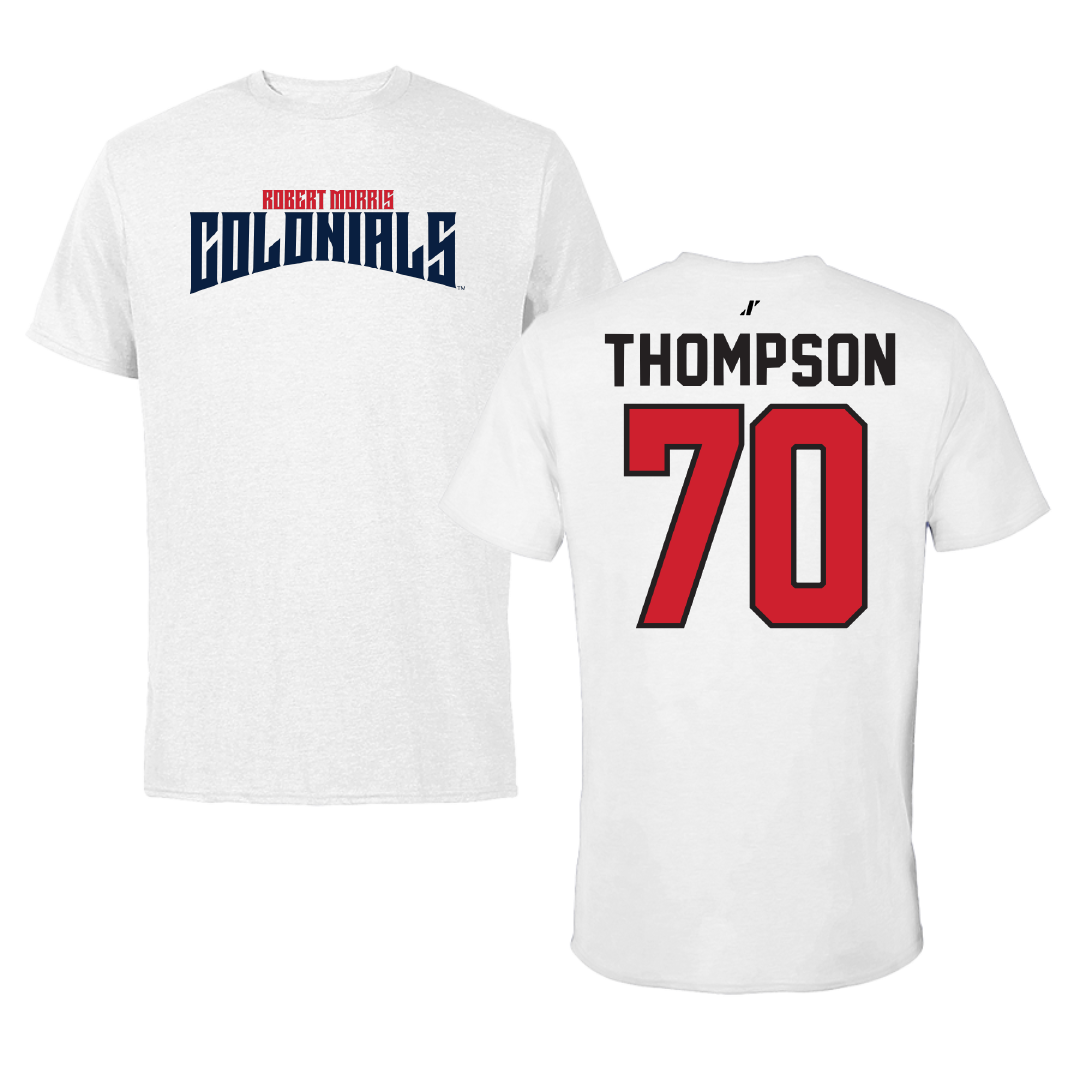 Robert Morris University Football White Classic Tee - #70 Dante Thompson