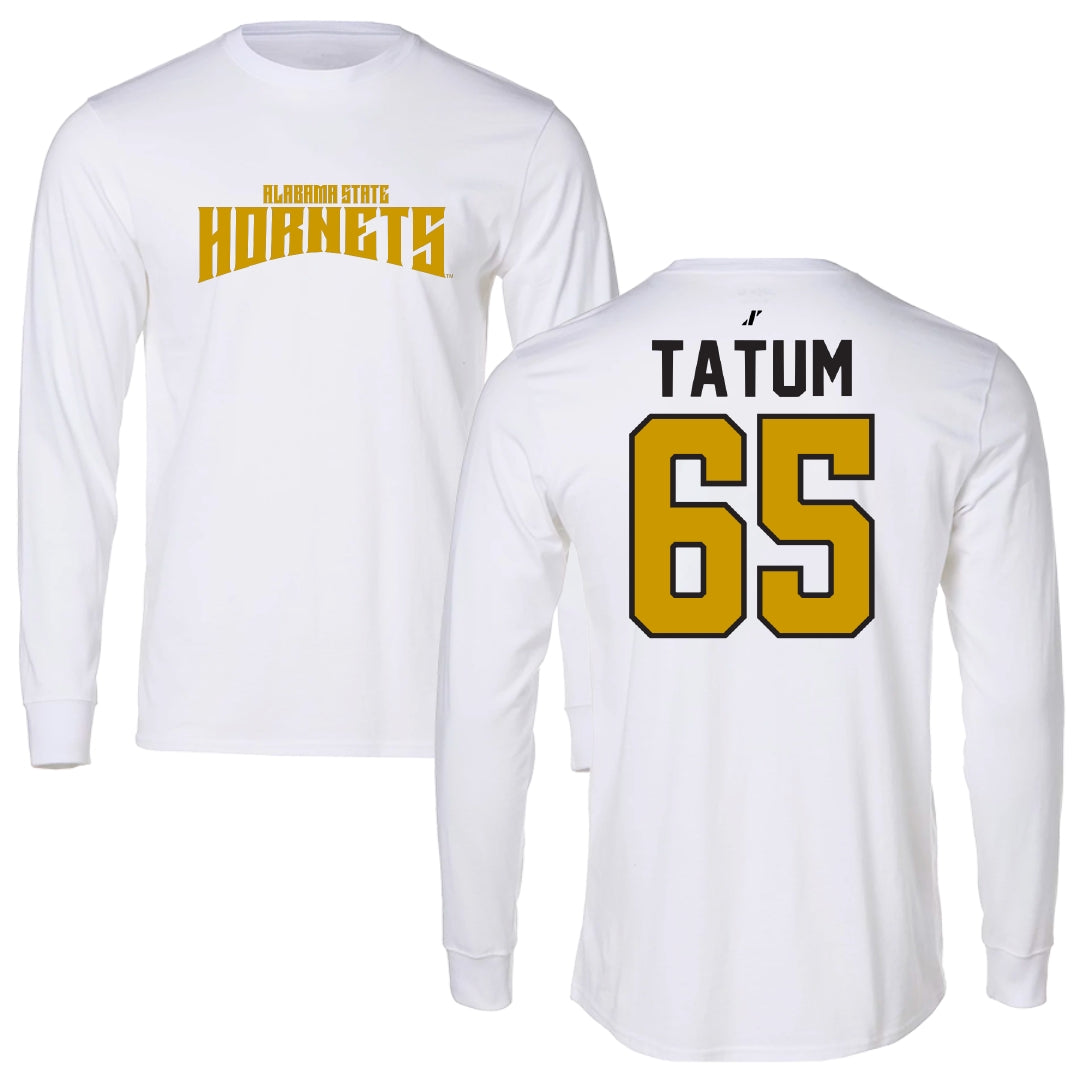 Alabama State University Football White Classic Performance Long Sleeve - #65 Jvyon Tatum