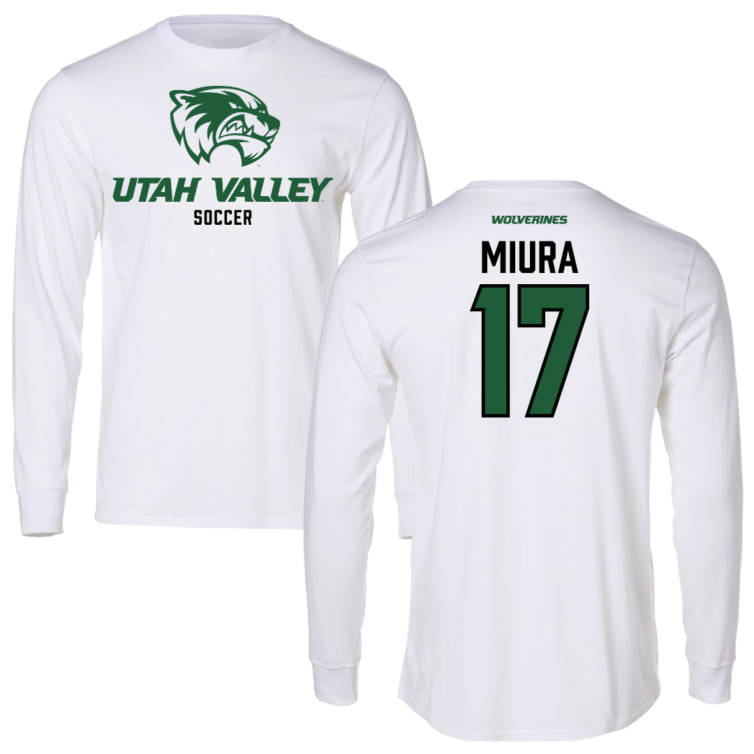 Utah Valley University Soccer White Performance Long Sleeve - #17 Ura Miura