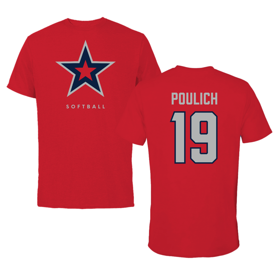 Robert Morris University Softball Red Performance Tee - #19 Courtney Poulich