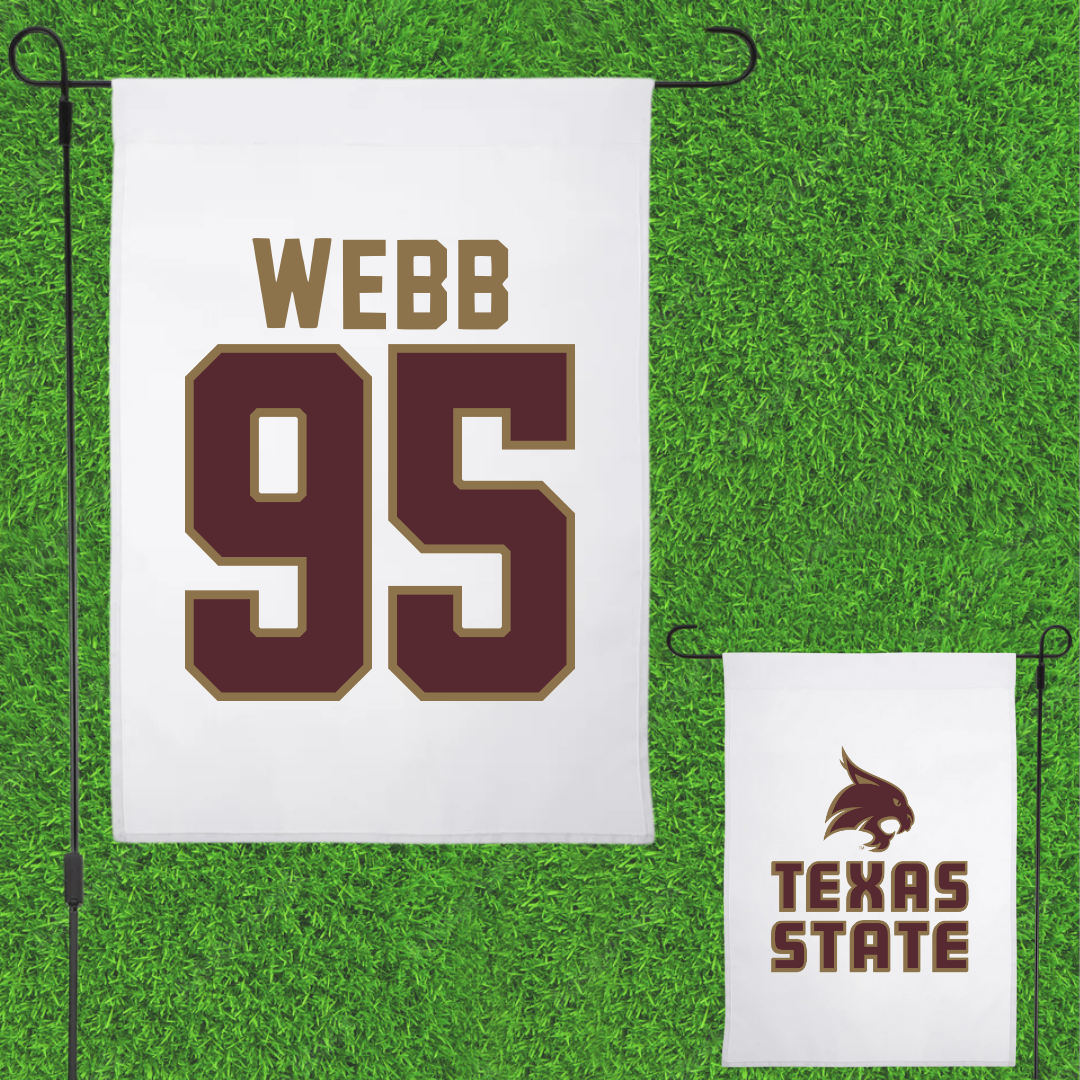 Texas State University Football White Garden Flag - #95 Terry Webb