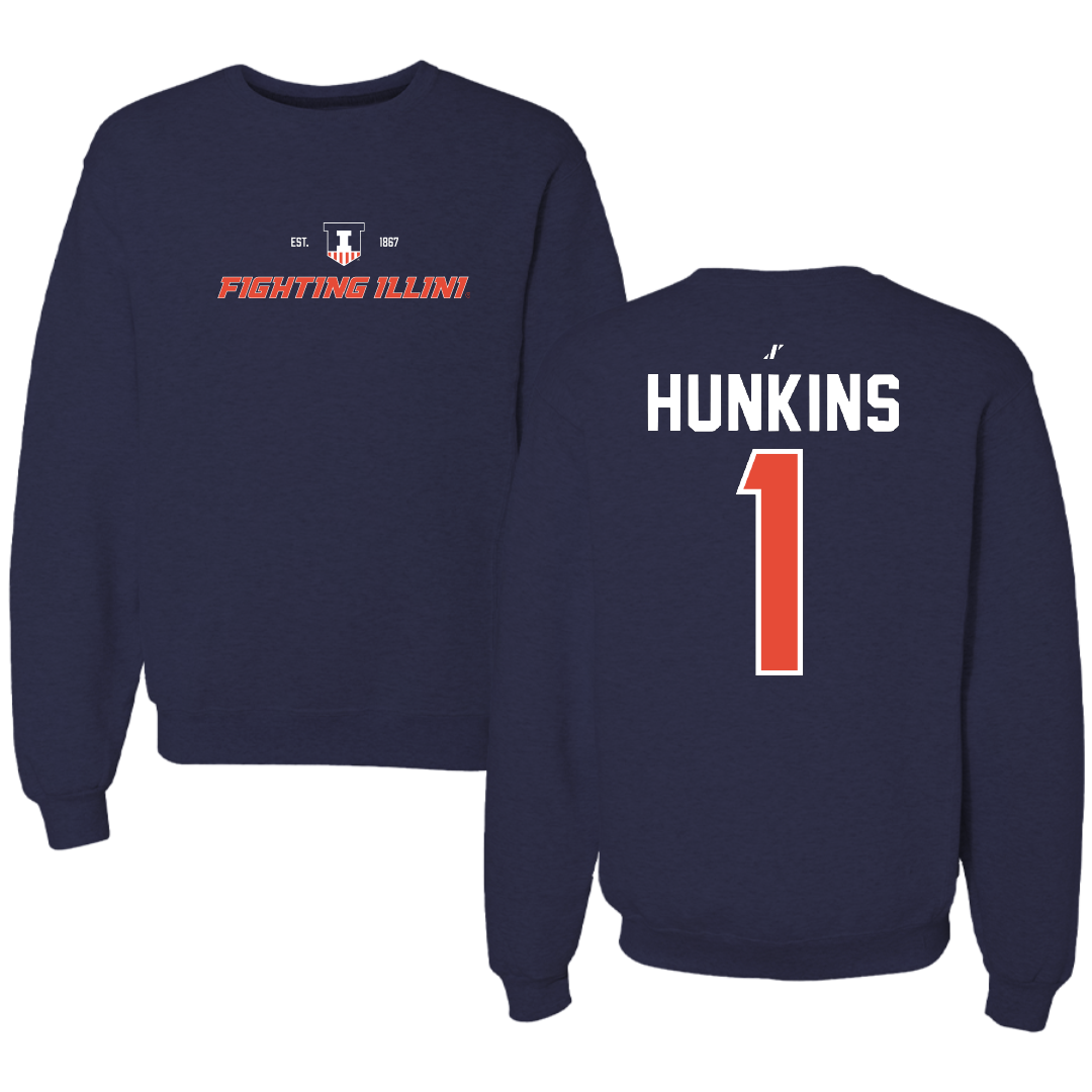 University of Illinois Softball Navy General Crewneck - #1 Reese Hunkins
