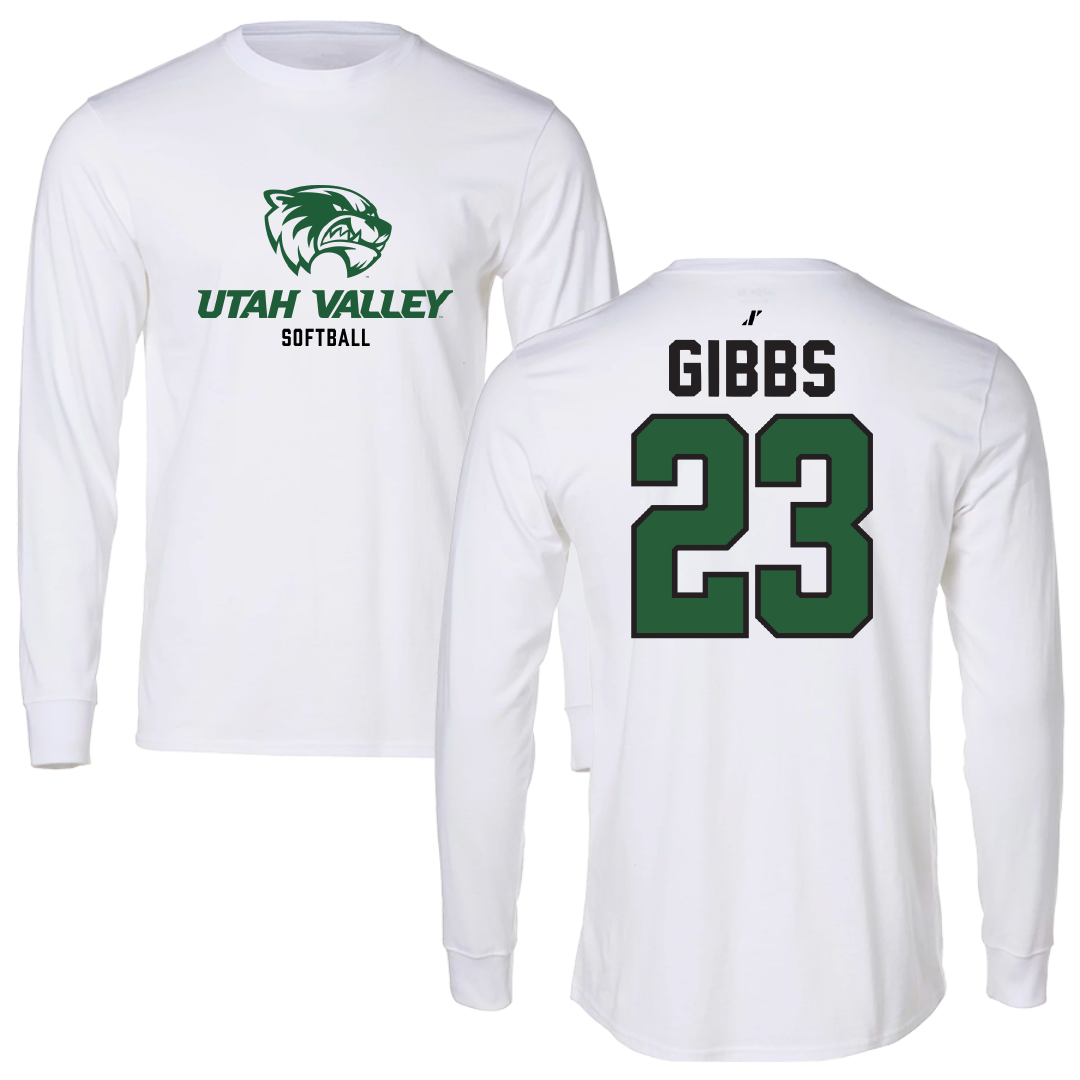 Utah Valley University Softball White Classic Performance Long Sleeve - #23 Megan Gibbs
