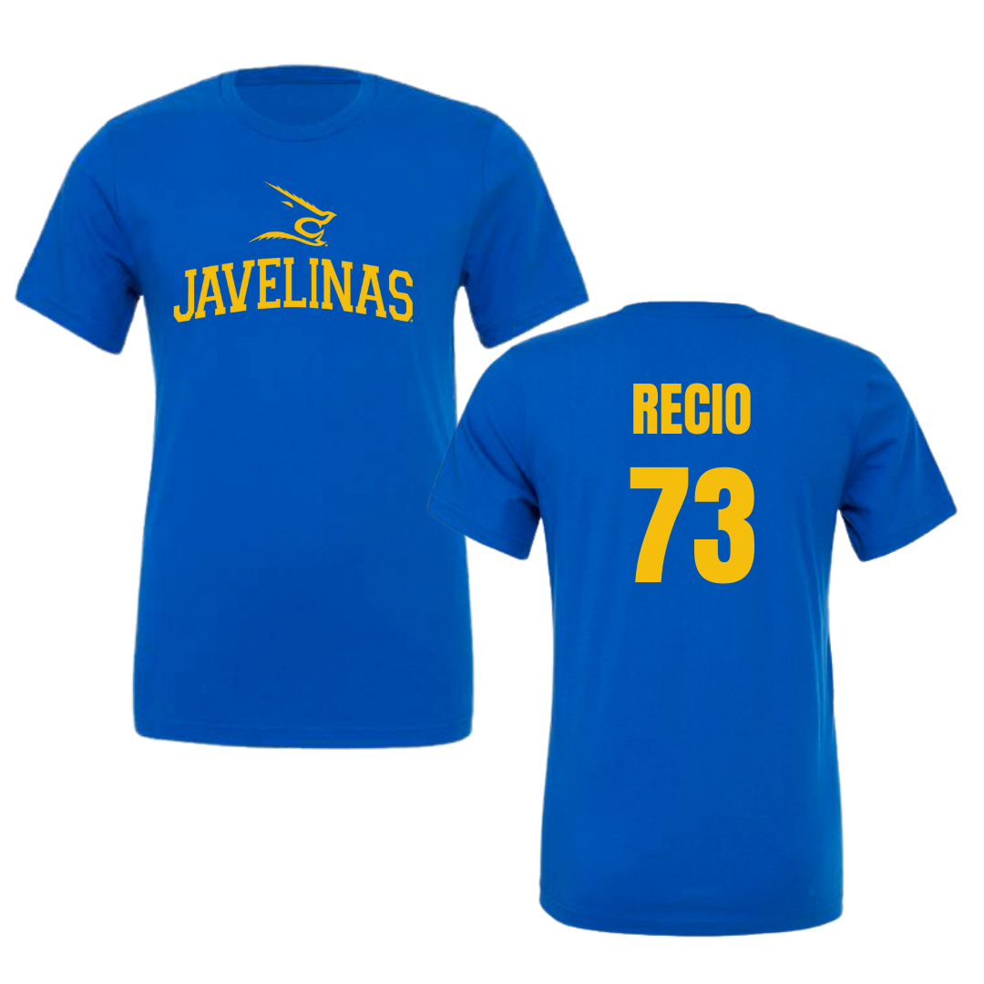 Texas A&M University-Kingsville Football Blue Tee - #73 Rafael Recio