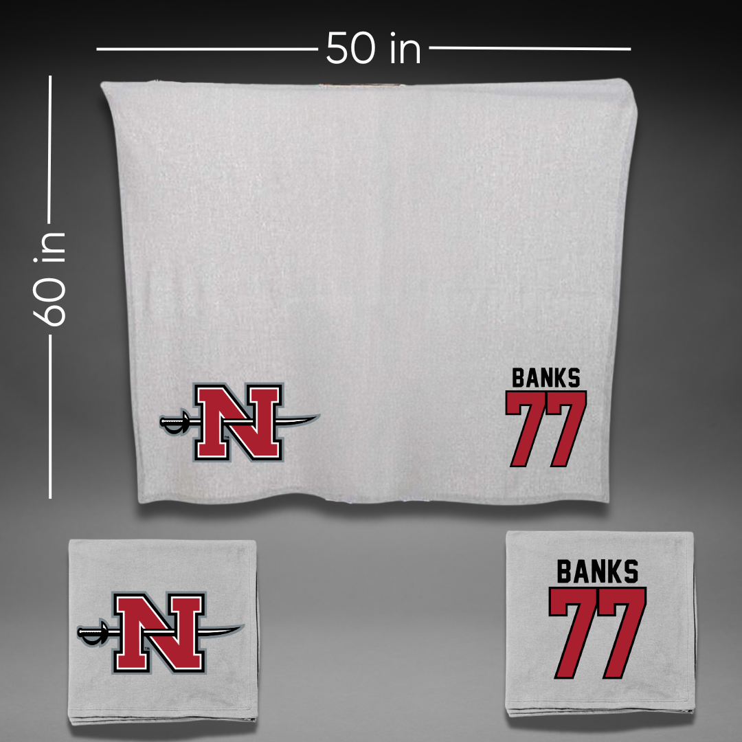 Nicholls State University Football Gray Blanket - #77 Cam Banks