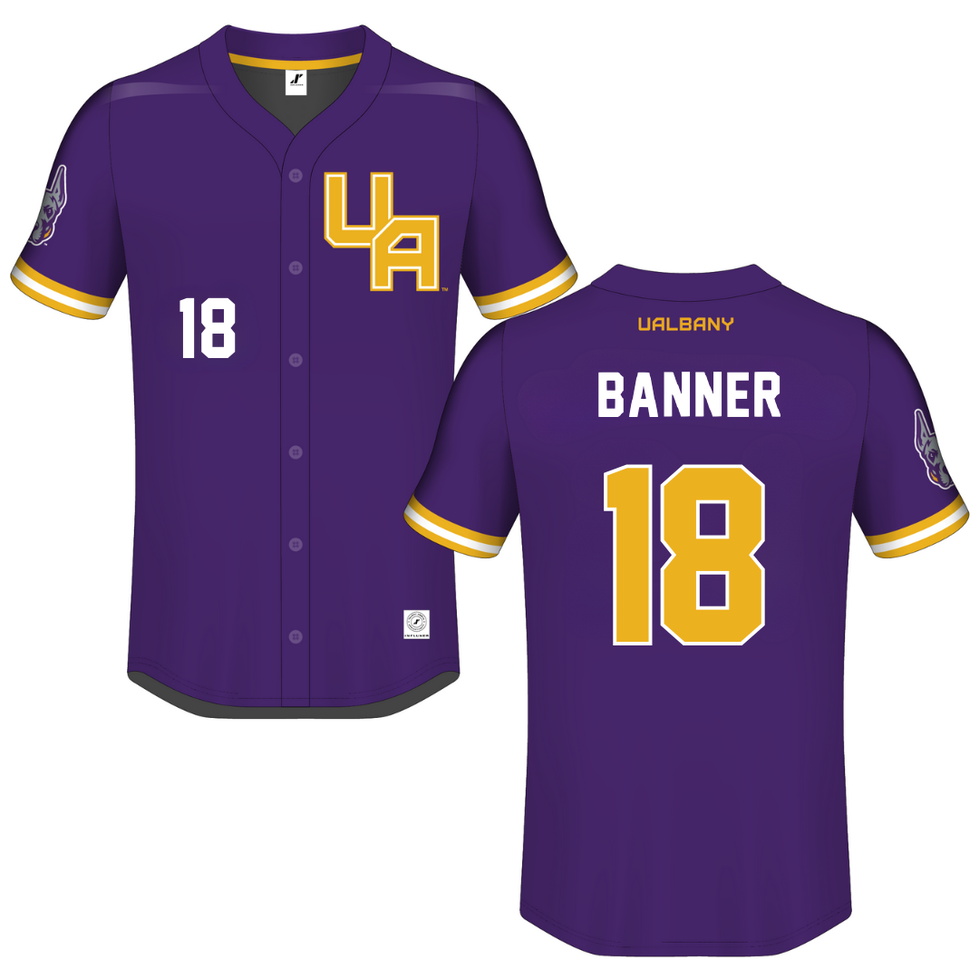 University at Albany Purple Button-Down Jersey - #18 Dylan Banner