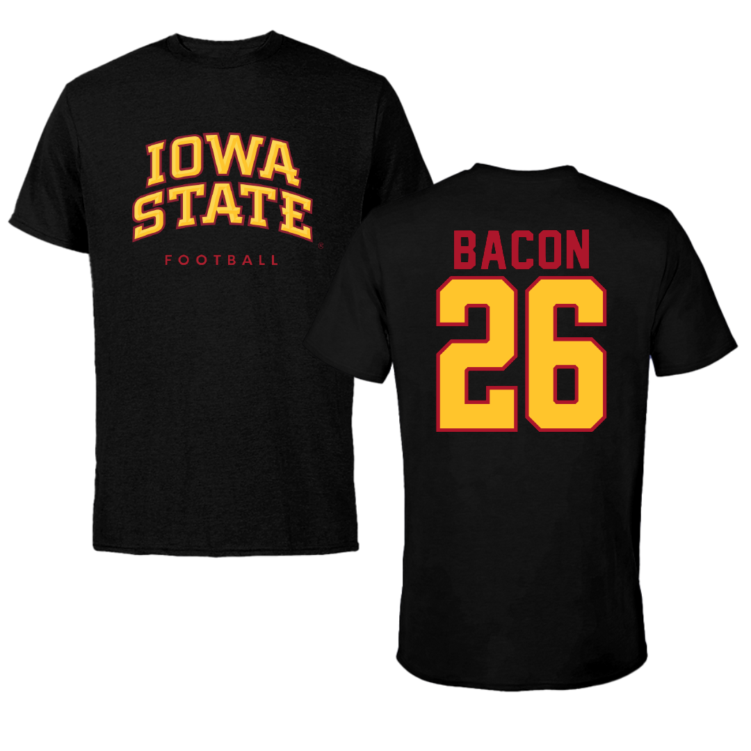 Iowa State University Football Black Tee - #26 Caleb Bacon