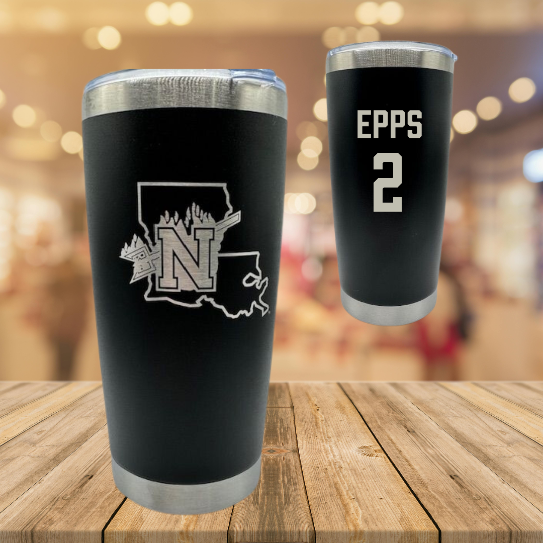Northwestern State University Basketball Black Stainless Steel Tumbler - #2 Jamison Epps