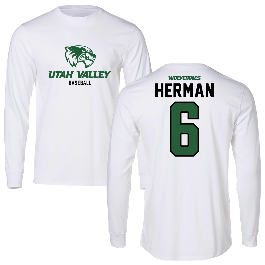 Utah Valley University Baseball White Performance Long Sleeve - #6 Carston Herman