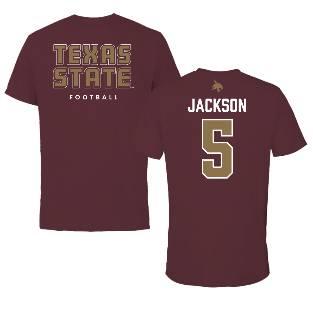 Texas State University Football Maroon Performance Tee - #5 Darius Jackson