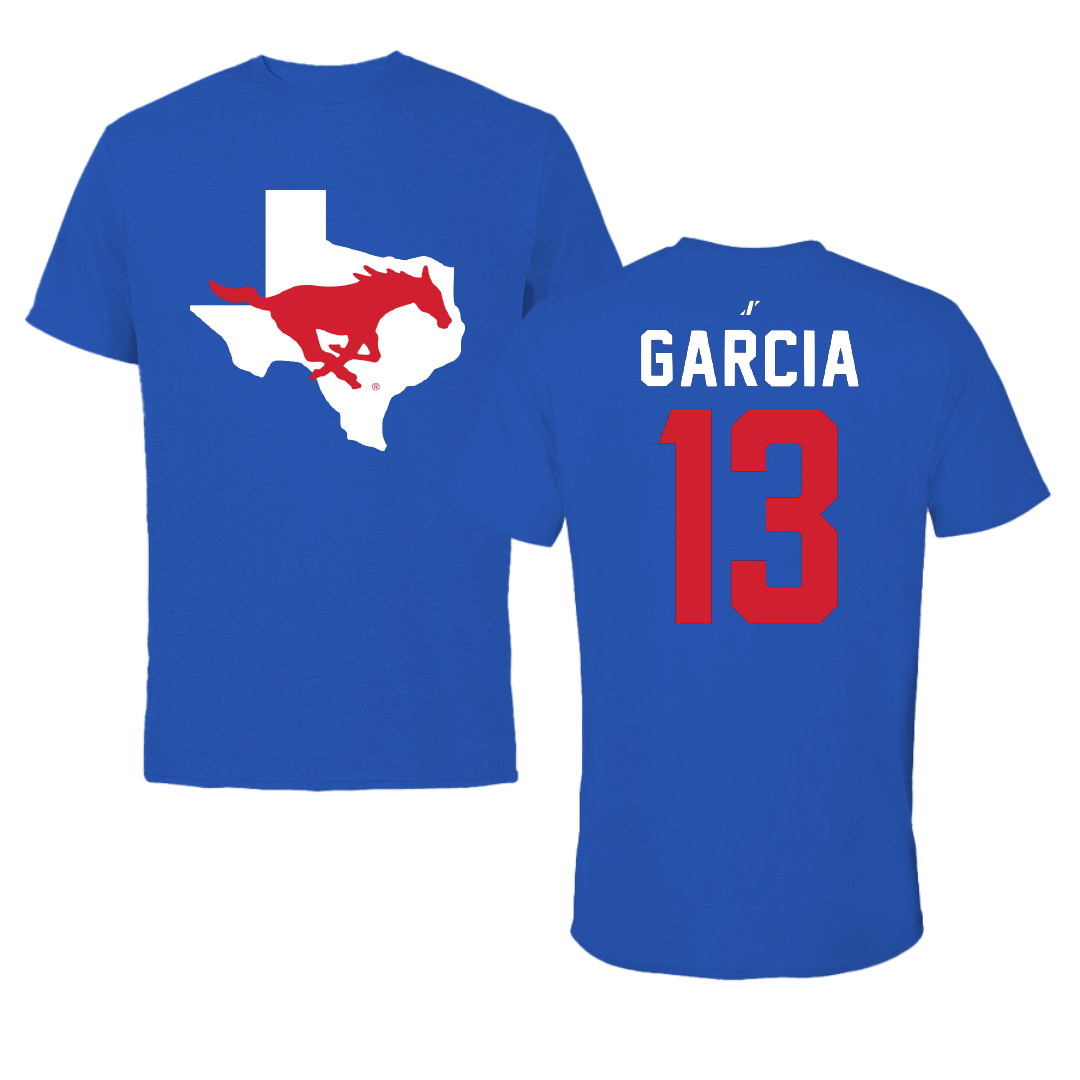 Southern Methodist University Soccer Blue State Performance Tee - #13 Richie Garcia