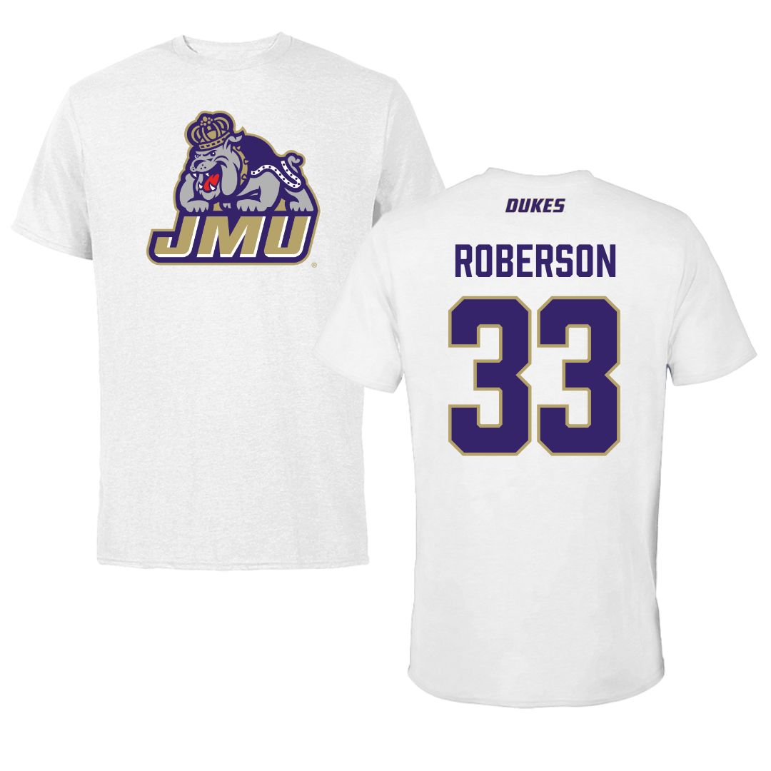 James Madison University Basketball White Tee - #33 Jerrell Roberson