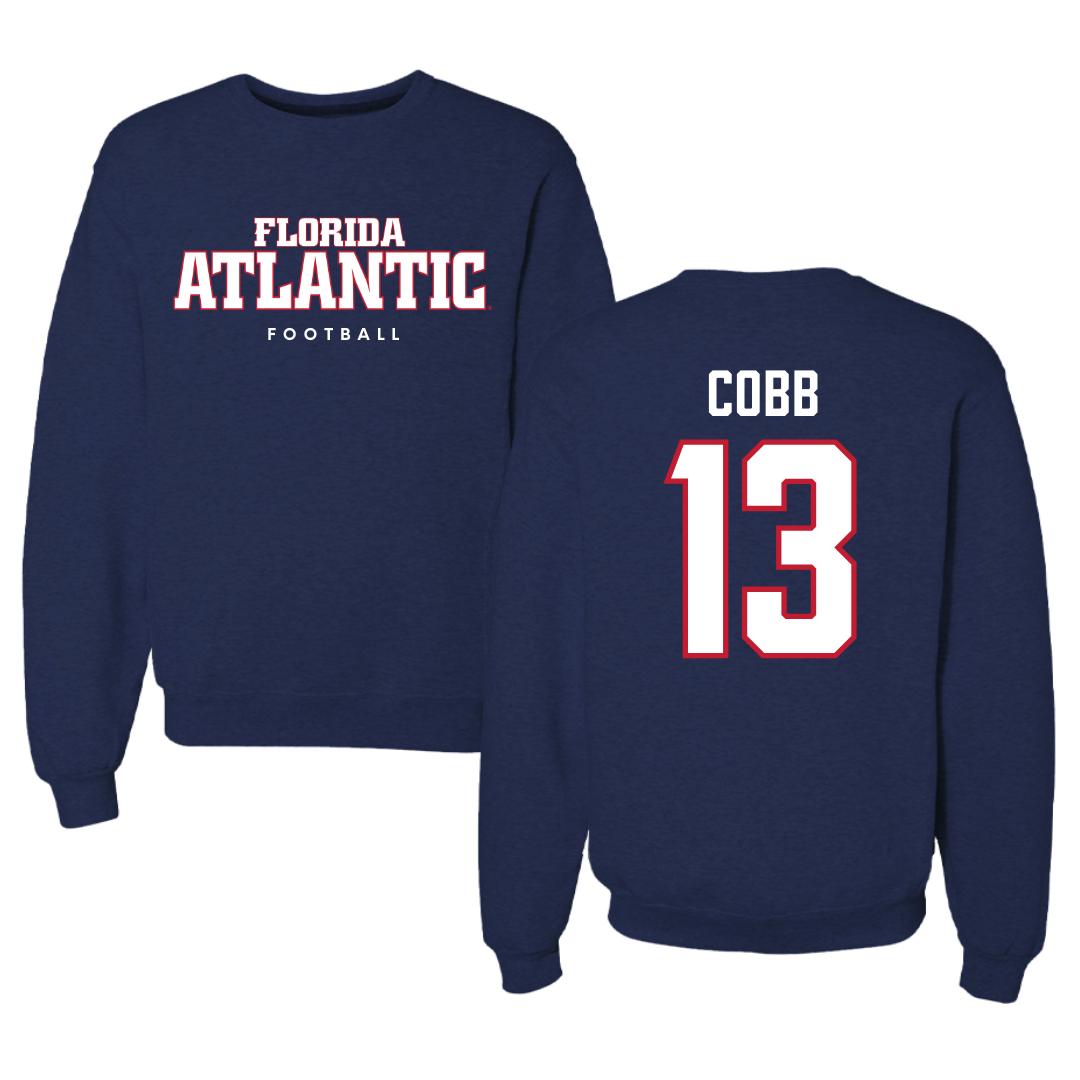 Florida Atlantic University Football Navy Crewneck - #13 A'ceon Cobb