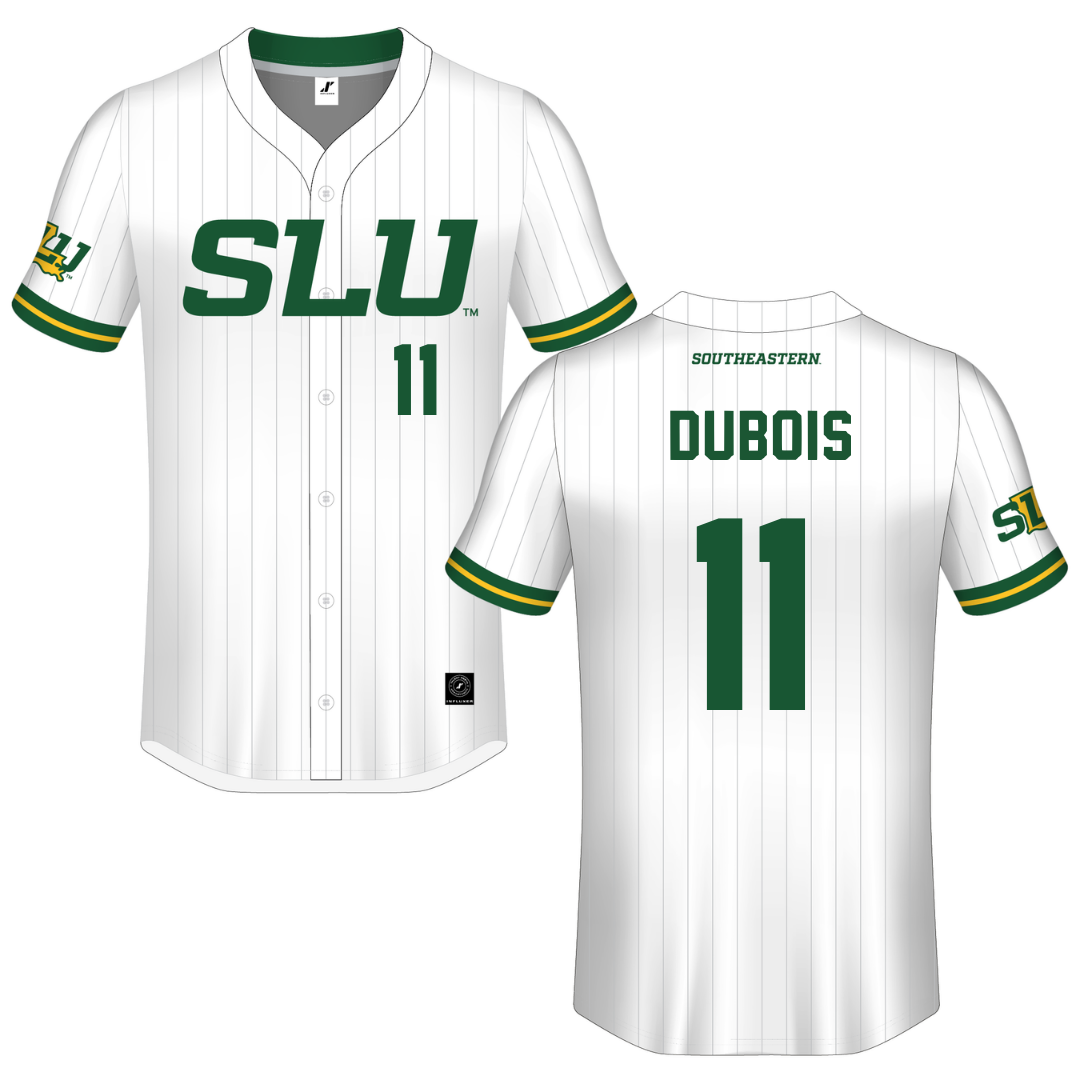 Southeastern Louisiana University White Pinstripe Button-Down Jersey - #11 Ellie DuBois