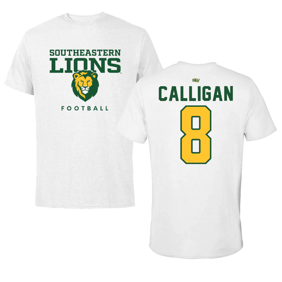 Southeastern Louisiana University Football White Tee - #8 Keydrain Calligan
