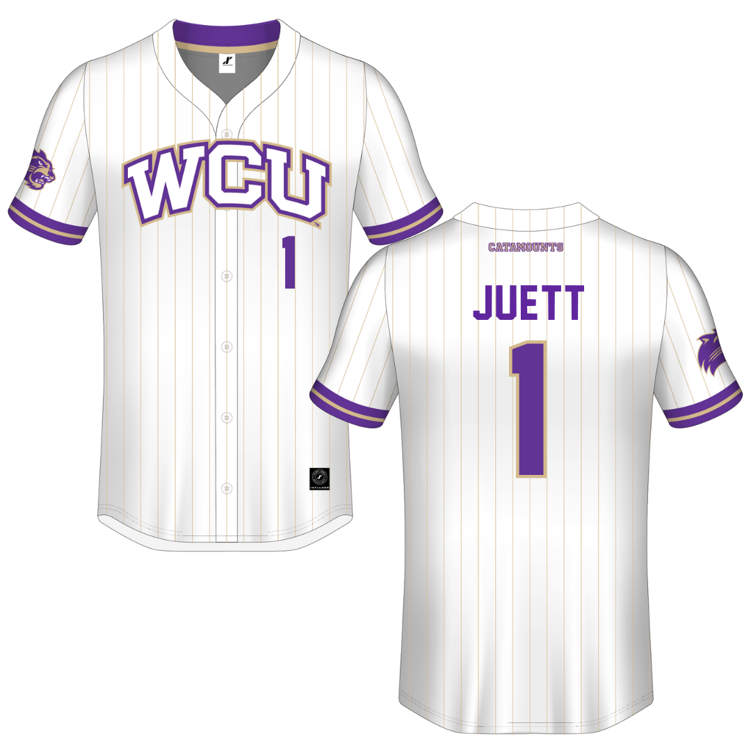 Western Carolina University White Pinstripe Button-Down Jersey - #1 Tessa Juett
