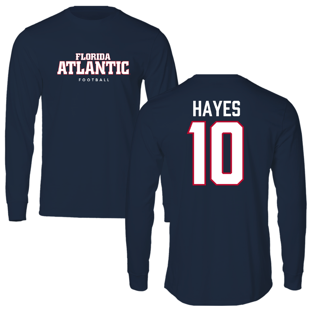 Florida Atlantic University Football Navy Block Performance Long Sleeve - #10 Omari Hayes