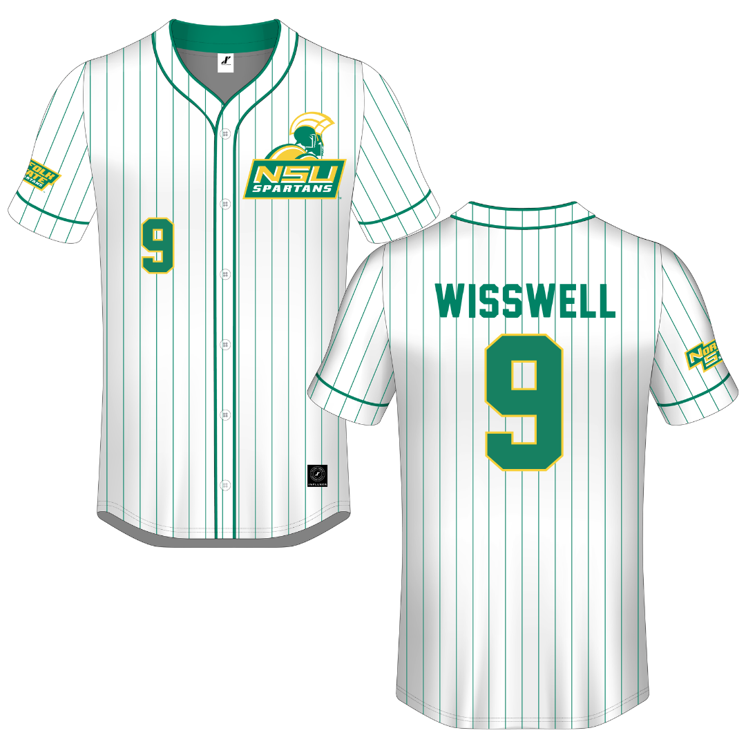 Norfolk State University White Pinstripe Button-Down Jersey - #9 Leah Wisswell