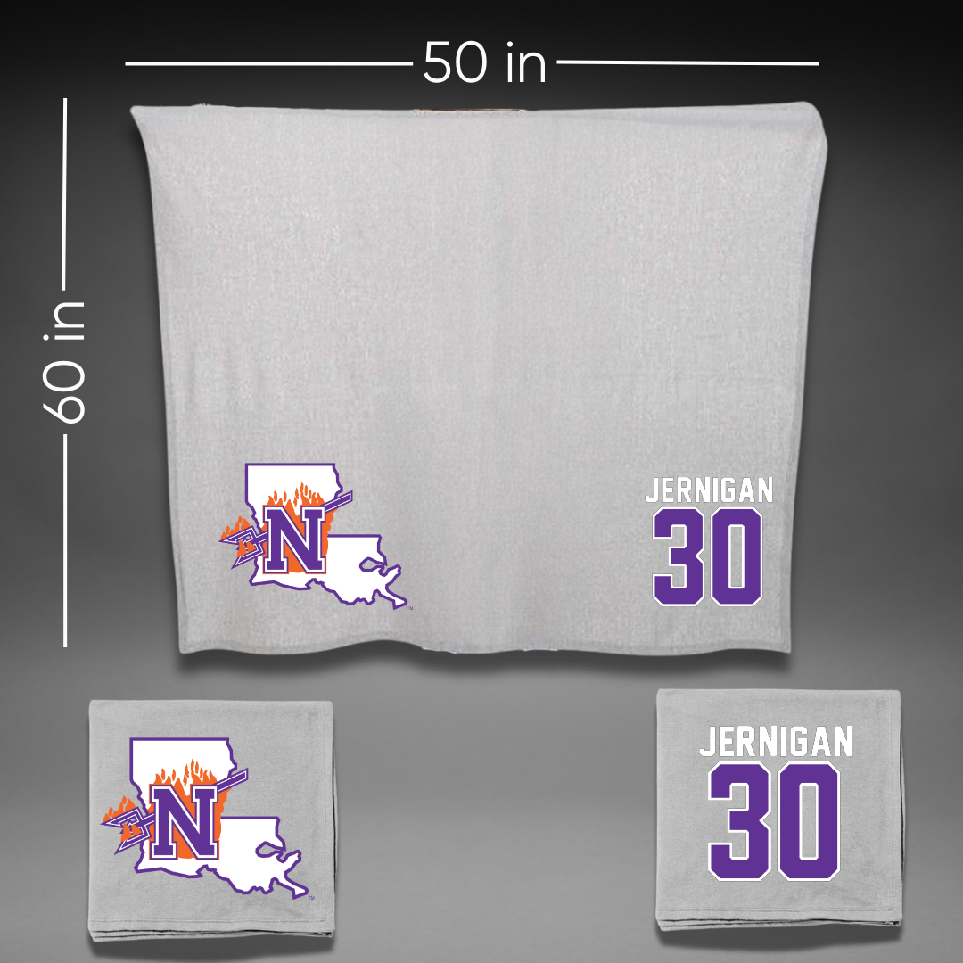 Northwestern State University Football Gray Blanket - #30 Micah Jernigan