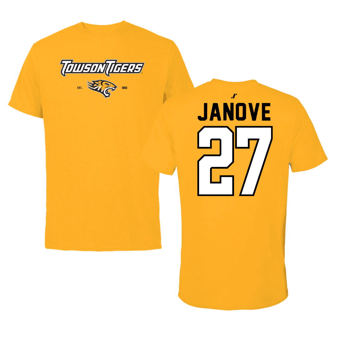Towson University Baseball Gold General Performance Tee - #27 Josh Janove