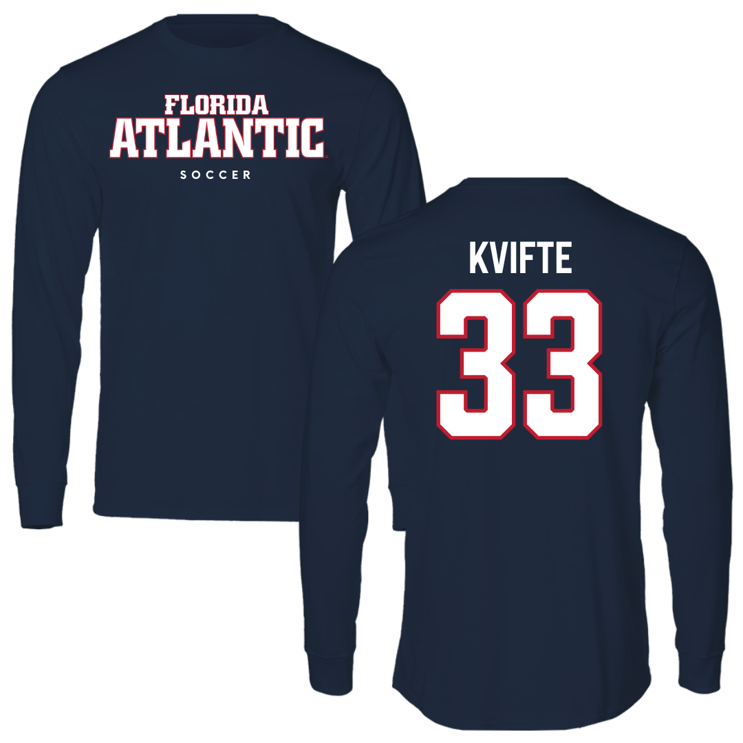 Florida Atlantic University Soccer Navy Block Long Sleeve - #33 Noah Kvifte