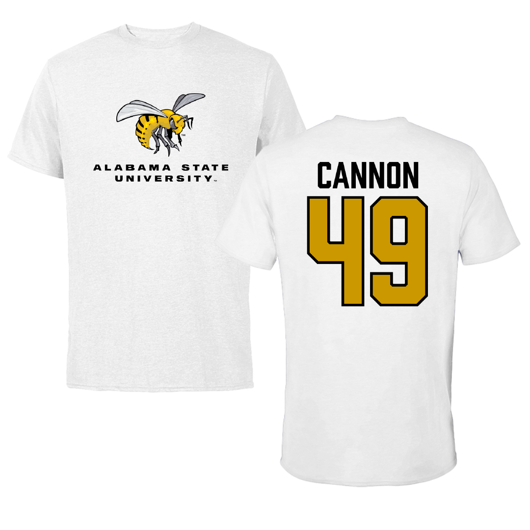 Alabama State University Football White Performance Tee - #49 Baylor Cannon