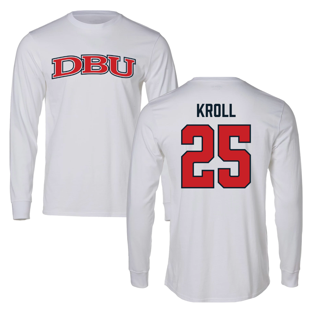 Dallas Baptist University Basketball White Performance Long Sleeve - #25 Graham Kroll