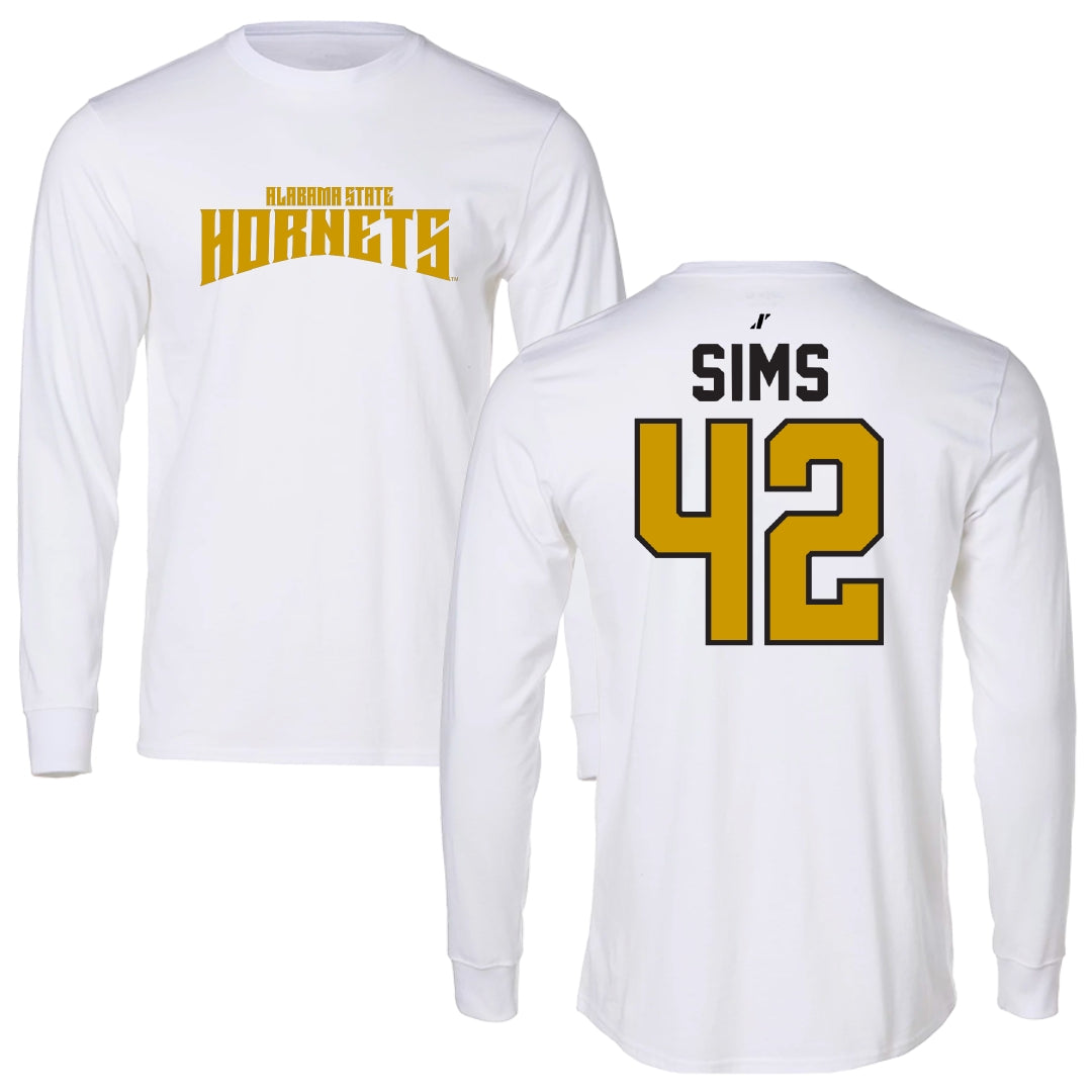 Alabama State University Football White Classic Performance Long Sleeve - #42 Tashaun Sims