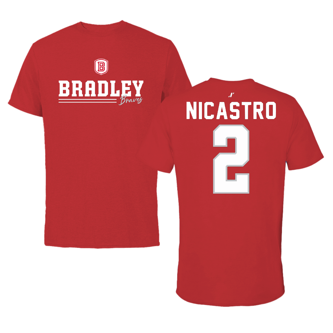 Bradley University Soccer Red General Performance Tee - #2 Alex Nicastro