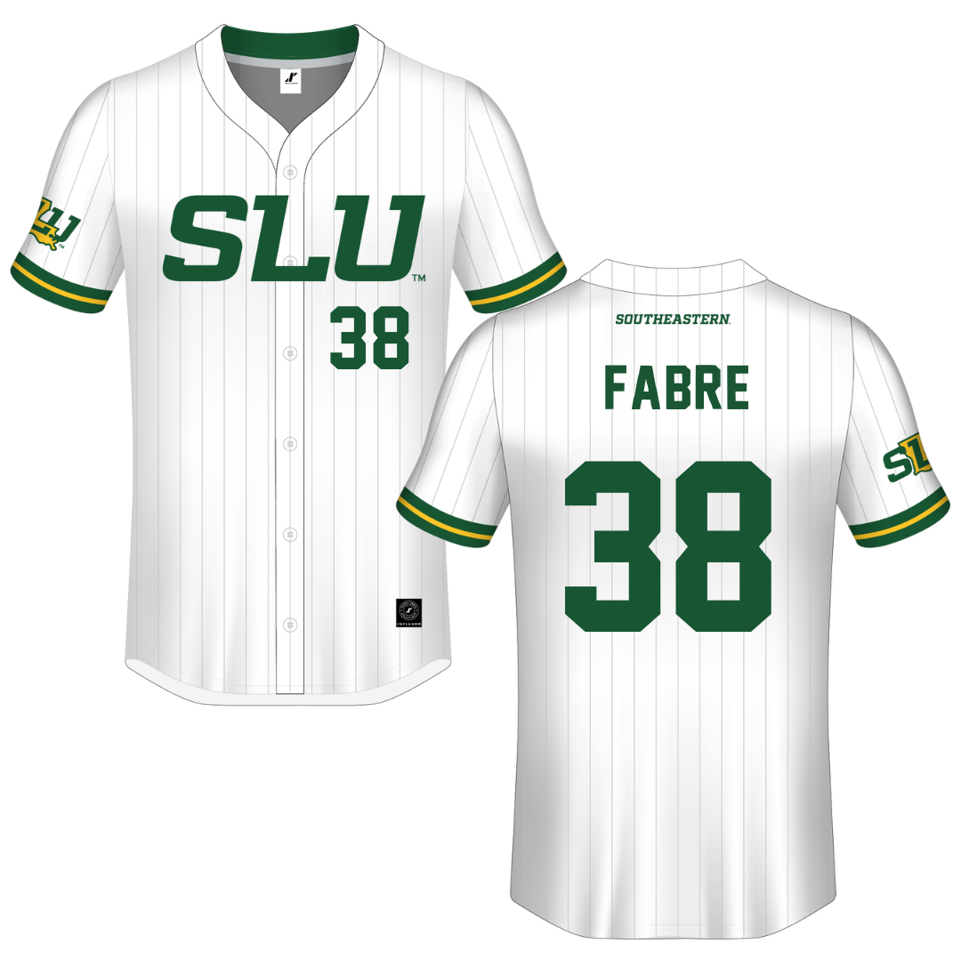Southeastern Louisiana University White Pinstripe Button-Down Jersey - #38 Larson Fabre