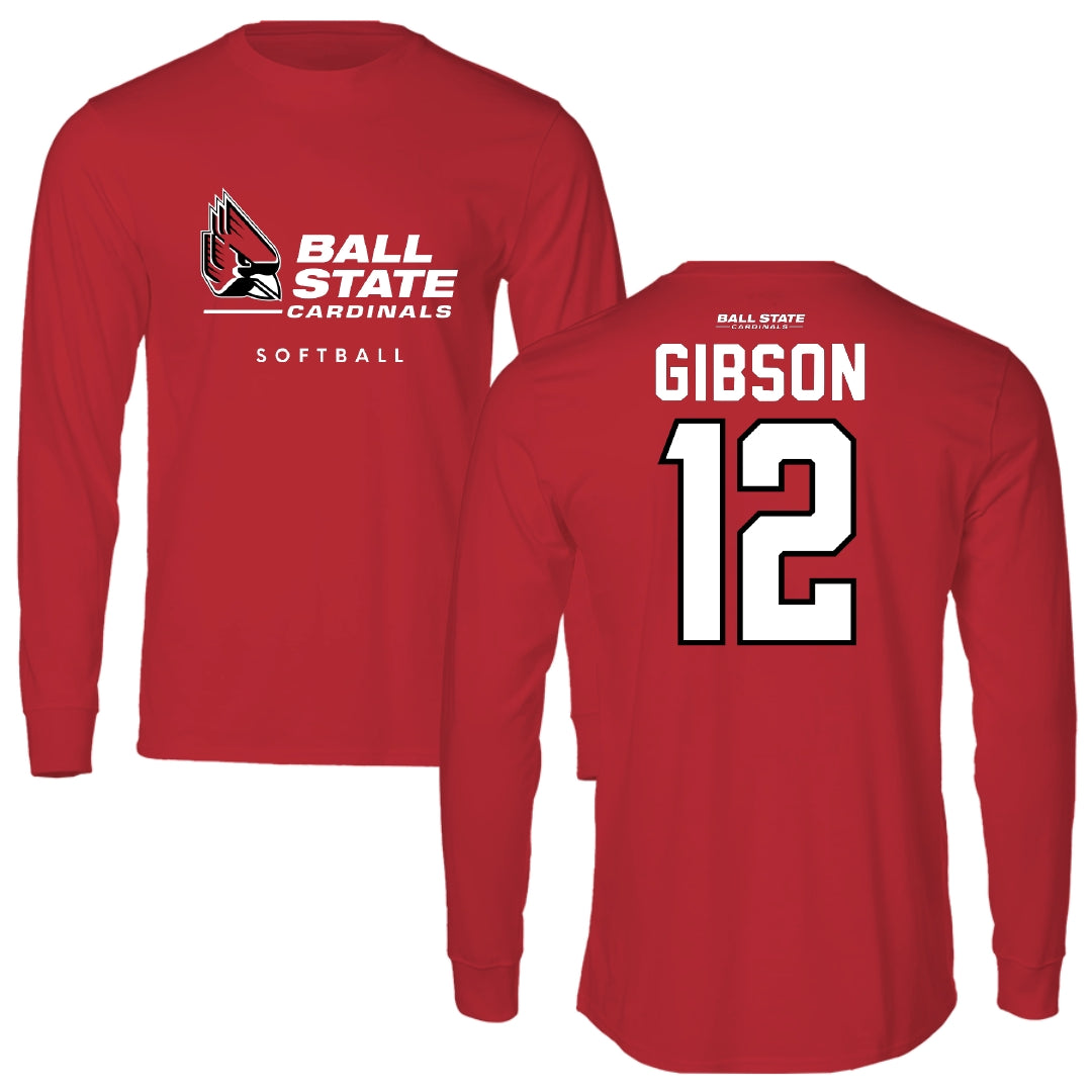 Ball State University Softball Red Performance Long Sleeve - #12 Kaitlyn Gibson