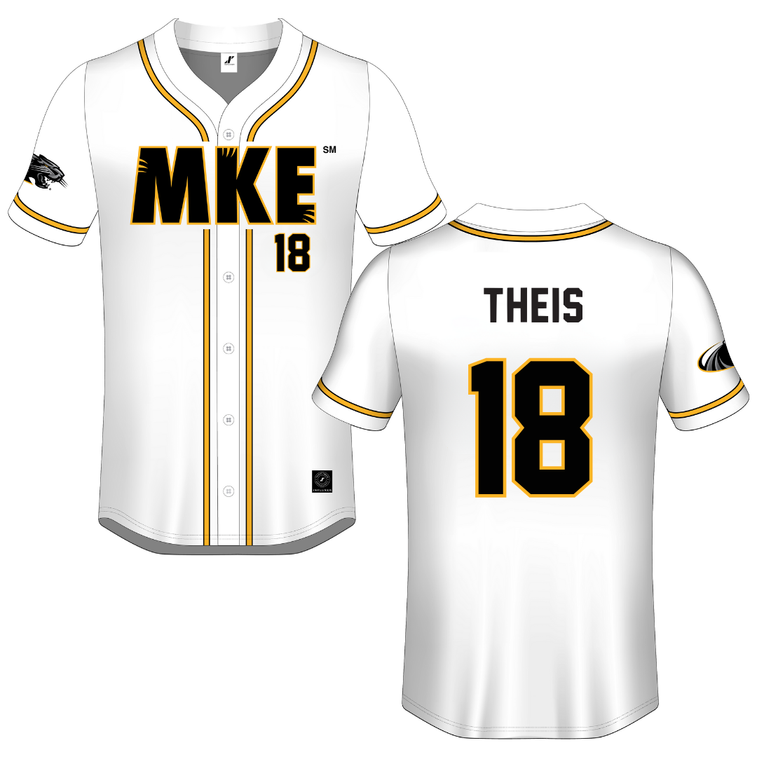 University of Wisconsin-Milwaukee White Button-Down Jersey - #18 Gavin Theis