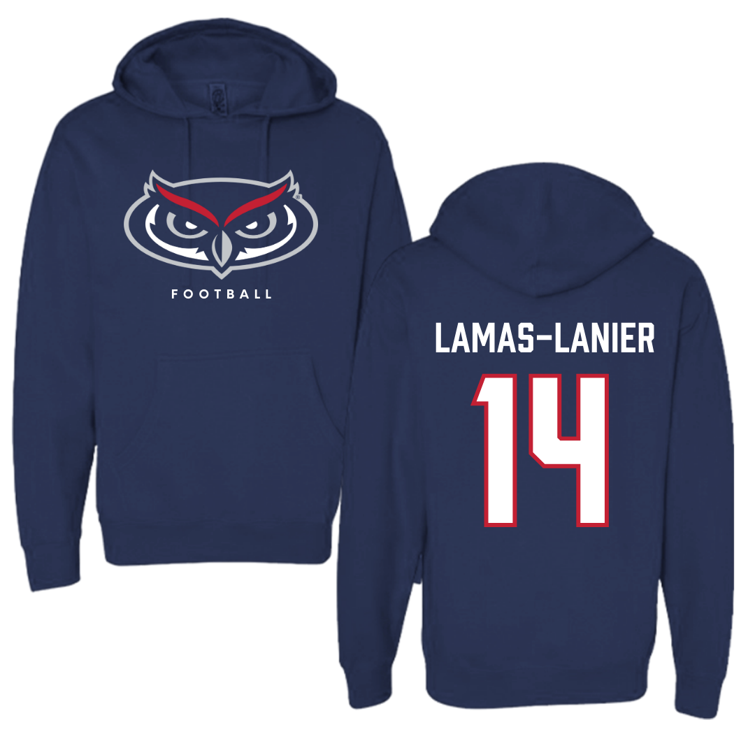 Florida Atlantic University Football Navy Mascot Hoodie - #14 Courtney Lamas-Lanier