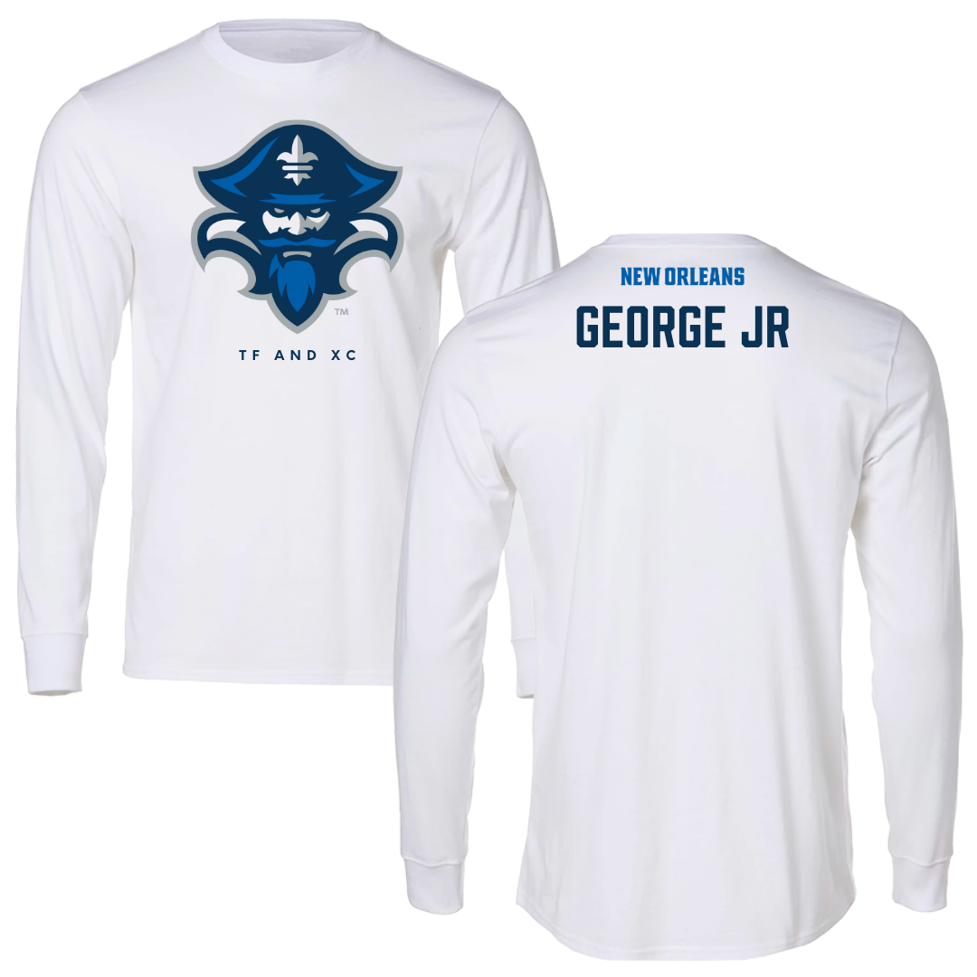 University of New Orleans TF and XC White Performance Long Sleeve - Darryl George Jr