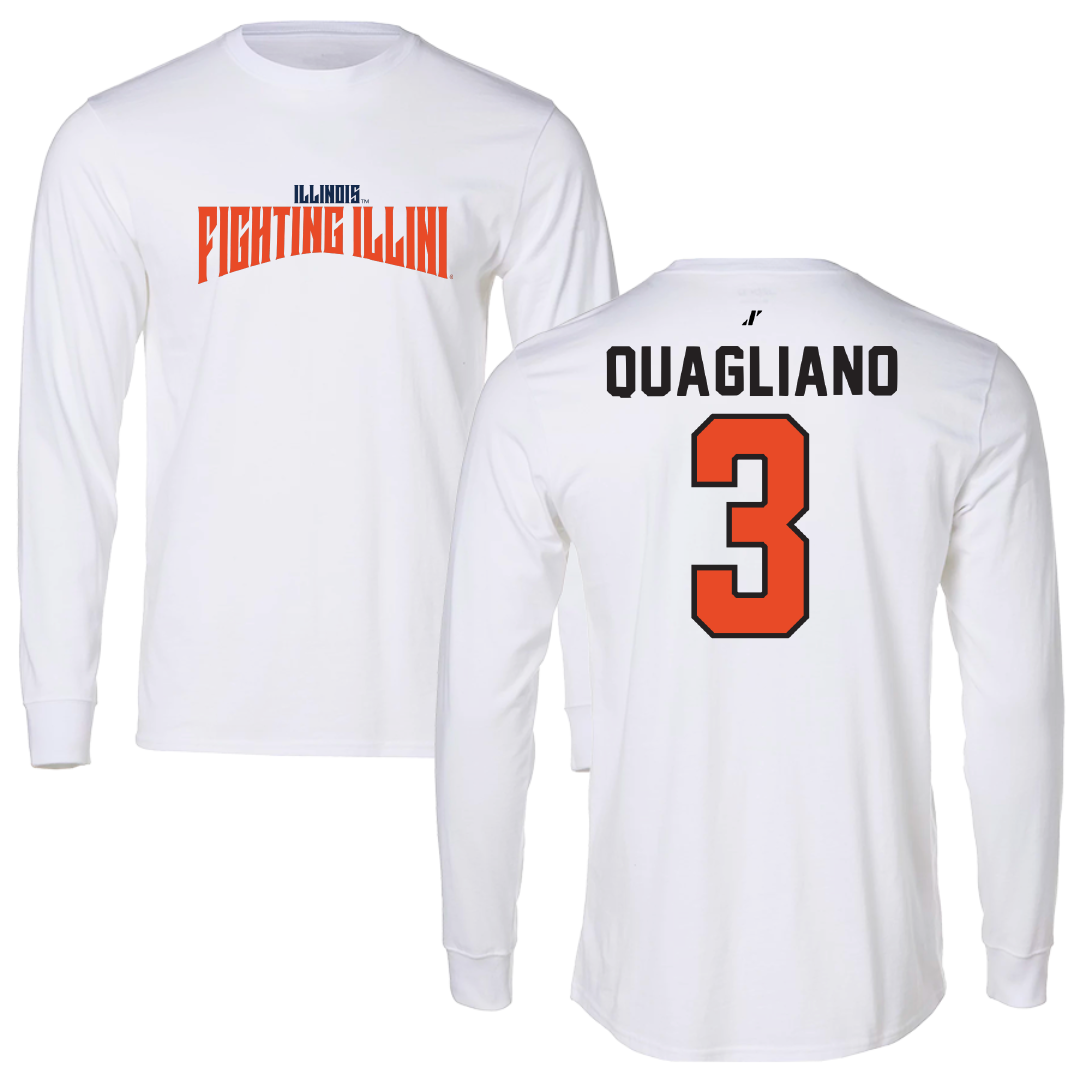 University of Illinois Baseball White Classic Long Sleeve - #3 Coltin Quagliano