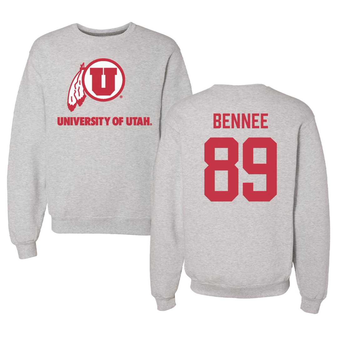 University of Utah Football Gray Crewneck - #89 Noah Bennee