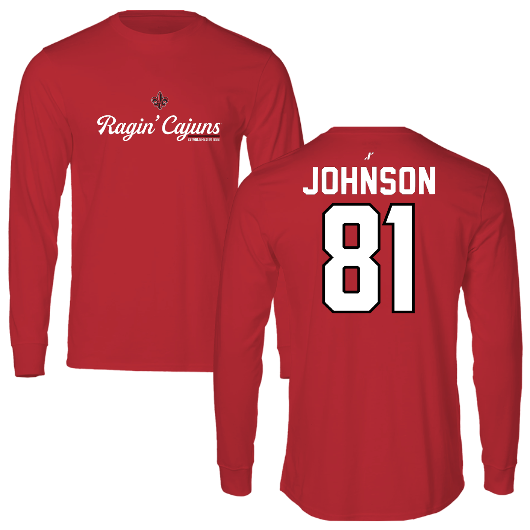 University of Louisiana at Lafayette Football Red General Long Sleeve - #81 Jaydon Johnson