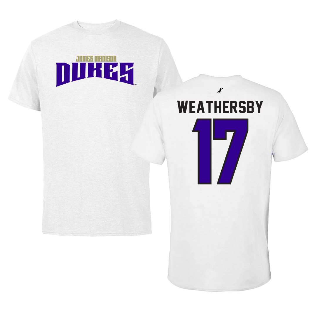 James Madison University Football White Classic Performance Tee - #17 Gannon Weathersby