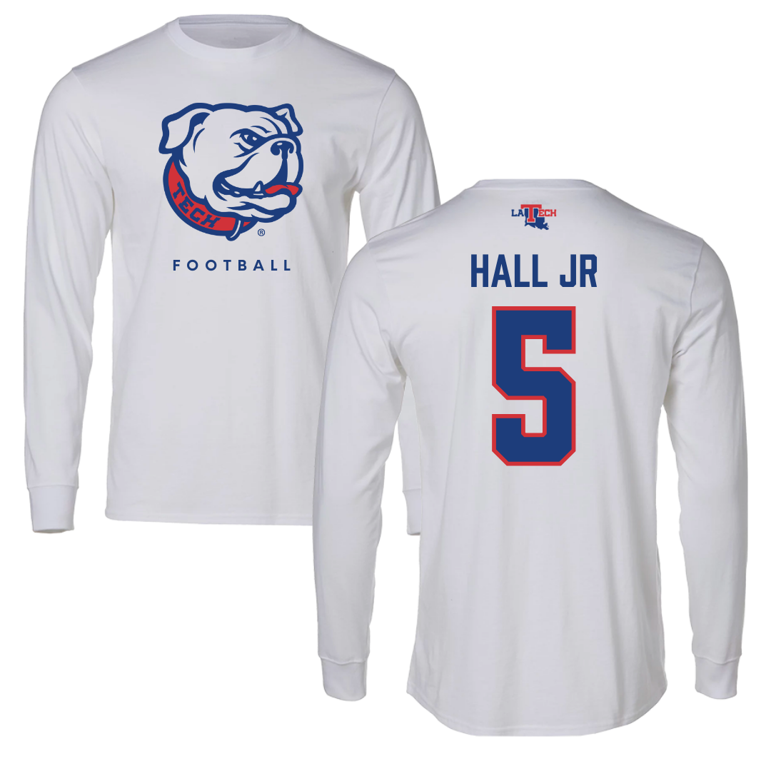 Louisiana Tech University Football White Performance Long Sleeve - #5 Deshon Hall Jr