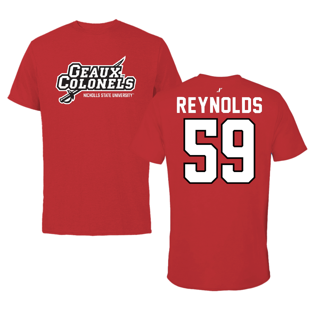 Nicholls State University Football Red General Performance Tee - #59 Ethan Reynolds