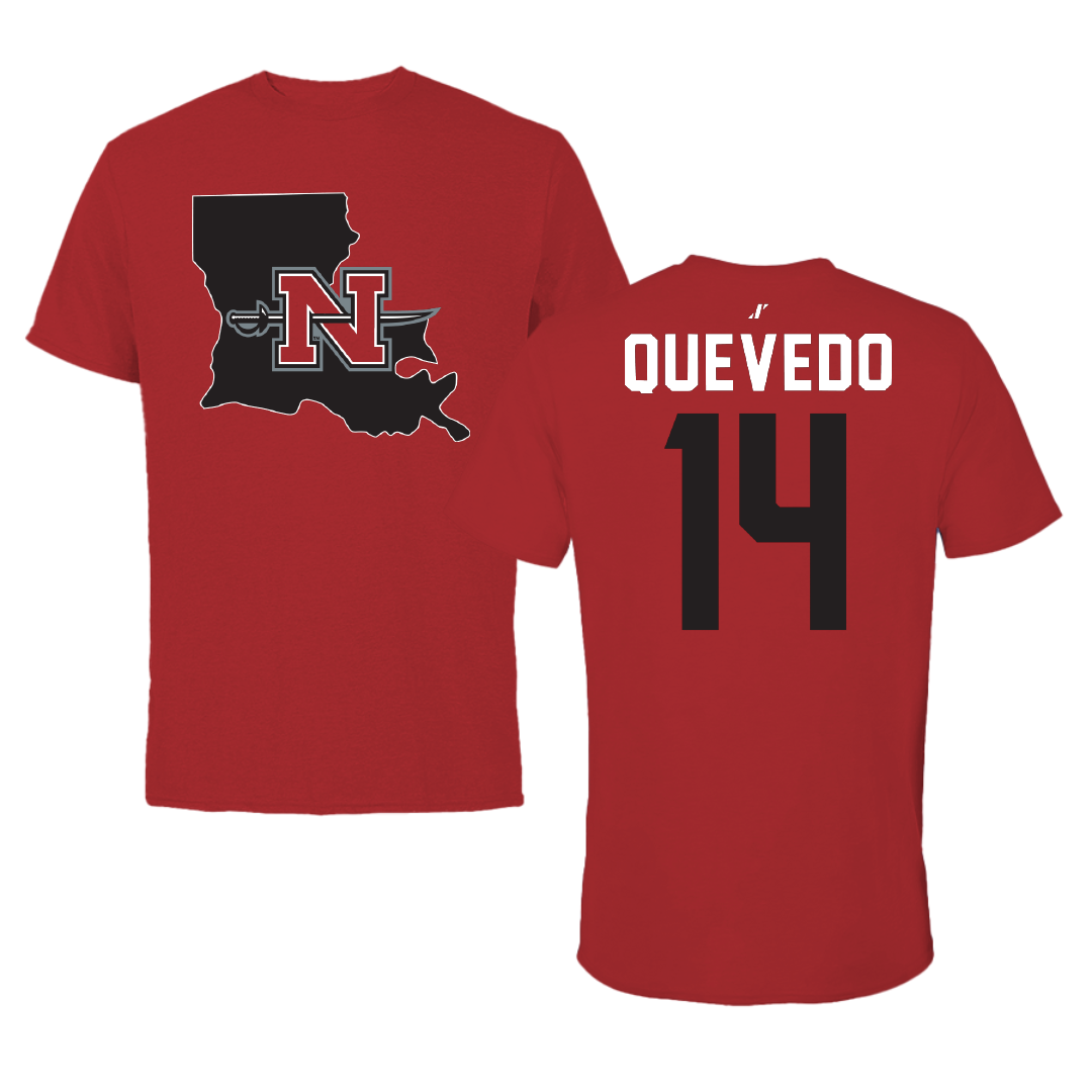 Nicholls State University Baseball Canvas Red State Tee - #14 Michael Quevedo