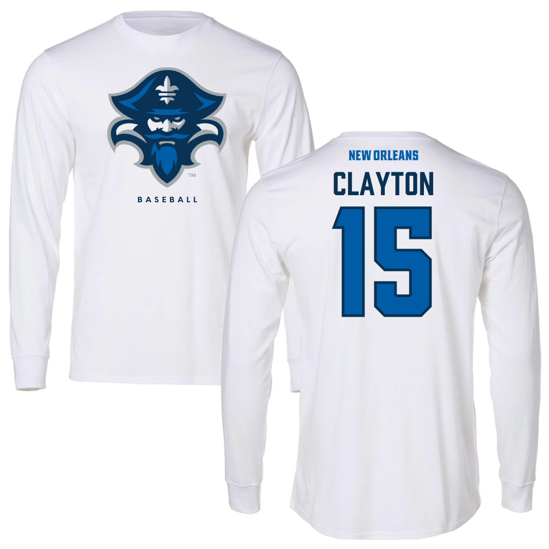University of New Orleans Baseball White Long Sleeve - #15 Canaan Clayton