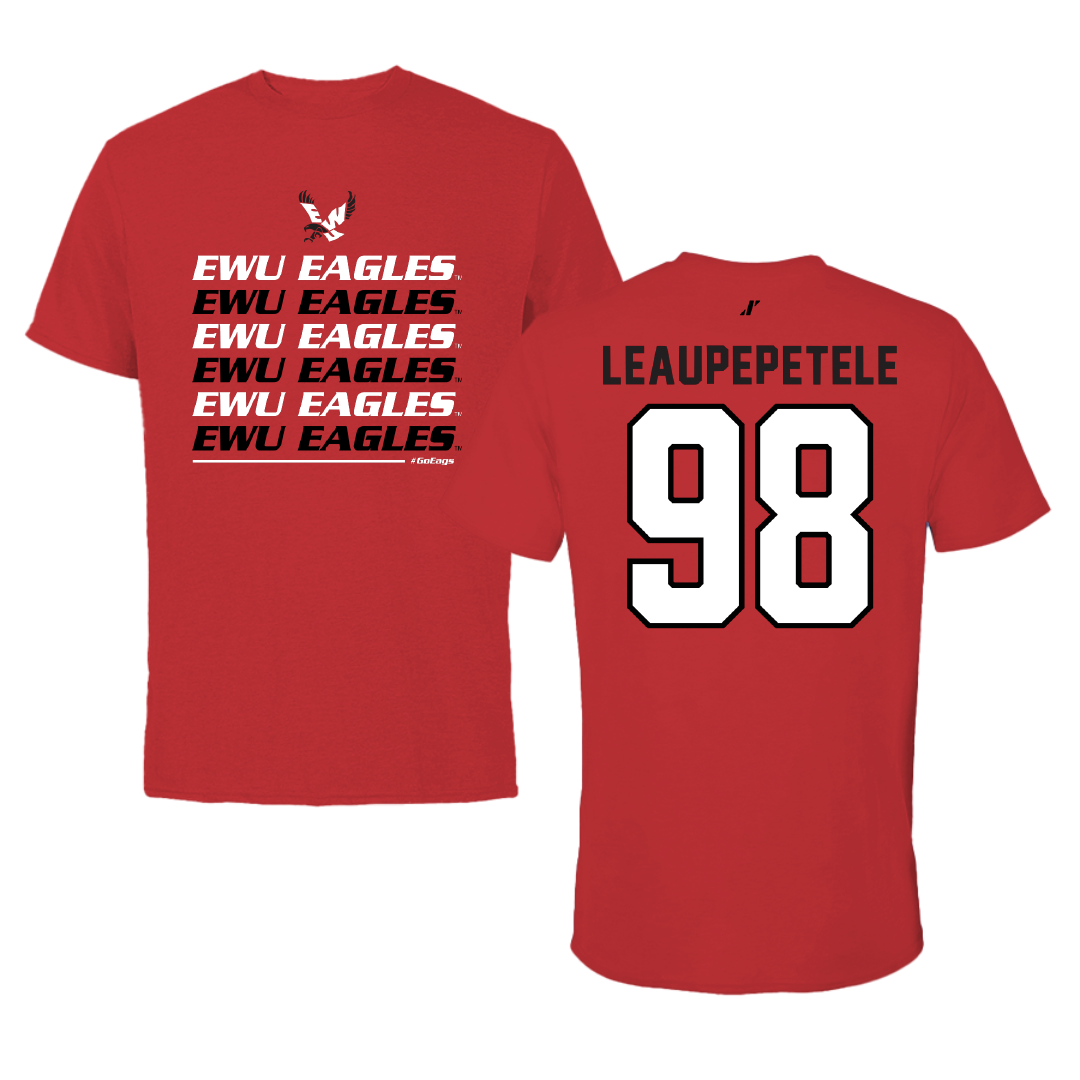 Eastern Washington University Football Red General Tee - #98 Jirah Leaupepetele