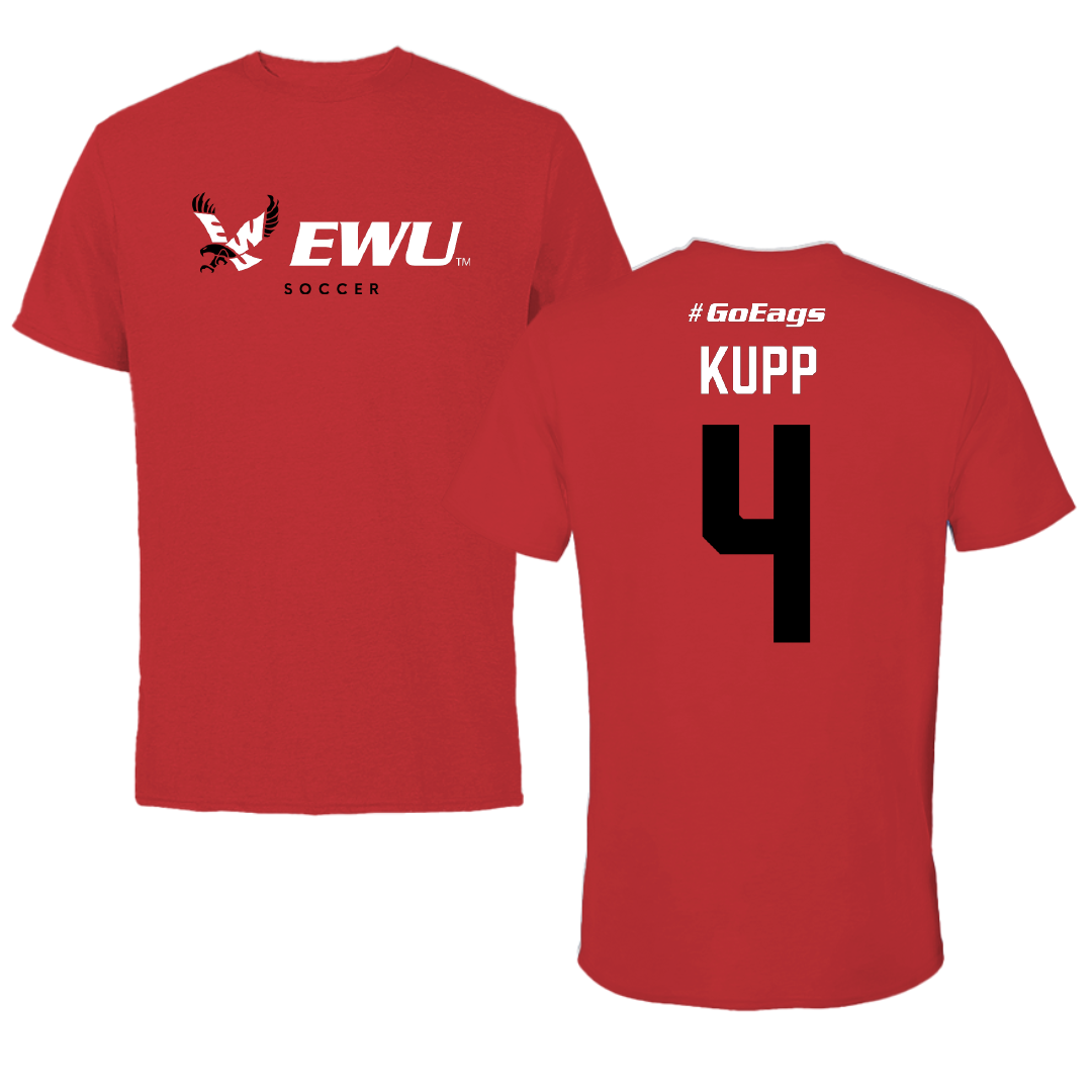 Eastern Washington University Soccer Red Block Performance Tee - #4 Katrina Kupp
