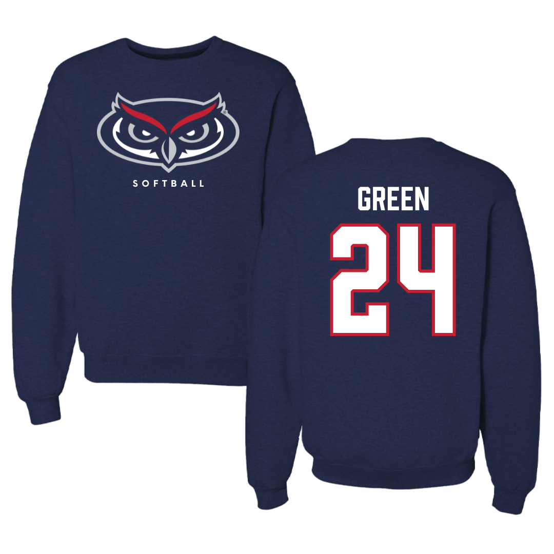 Florida Atlantic University Softball Navy Mascot Crewneck - #24 Hannah Green