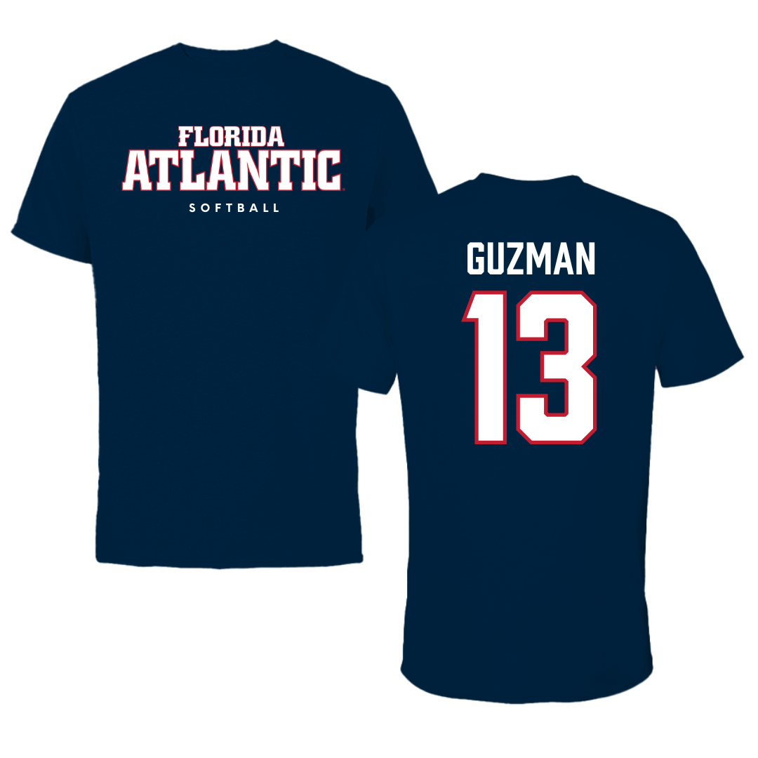 Florida Atlantic University Softball Navy Block Performance Tee - #13 Yani Guzman
