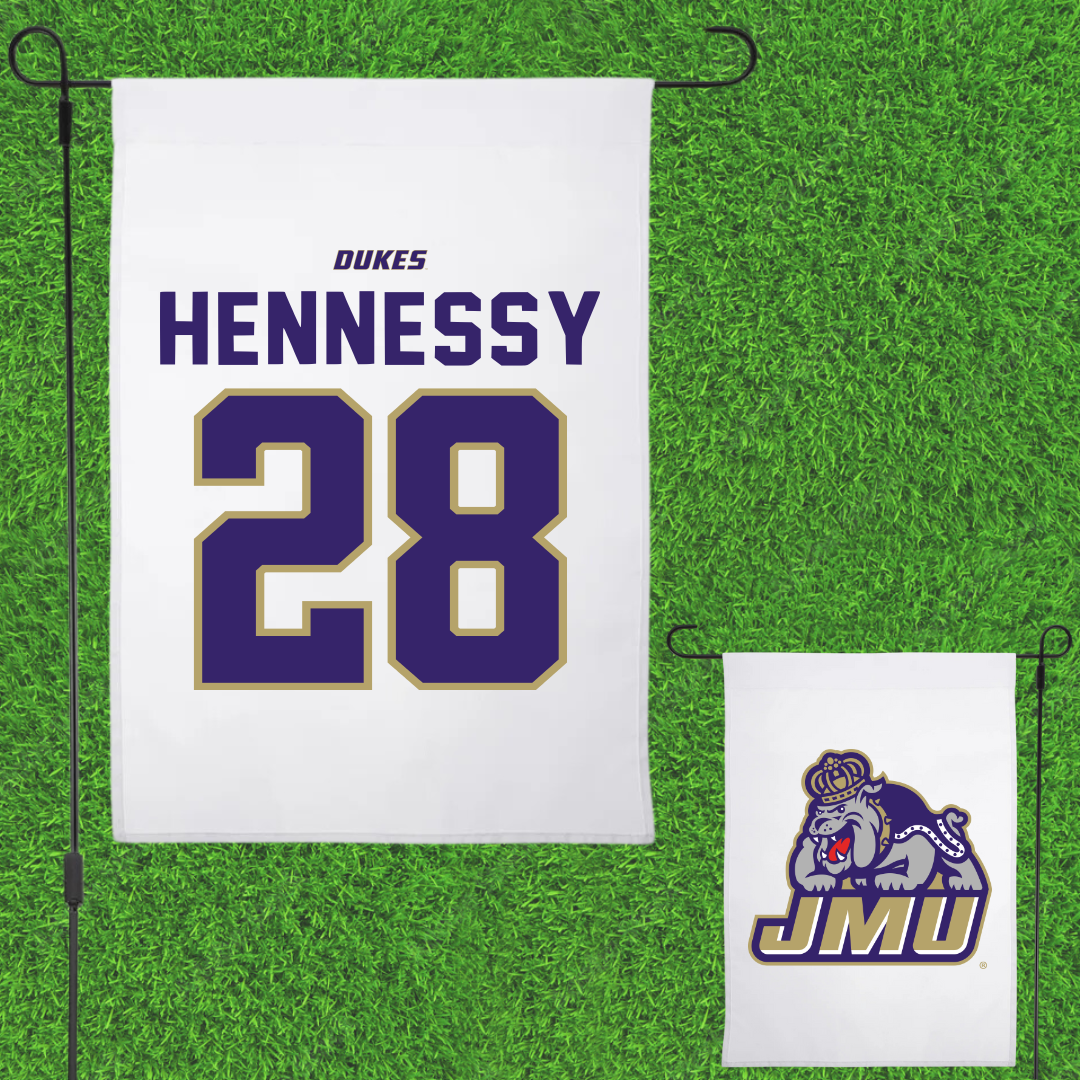 James Madison University Softball White Garden Flag - #28 Hannah Hennessy