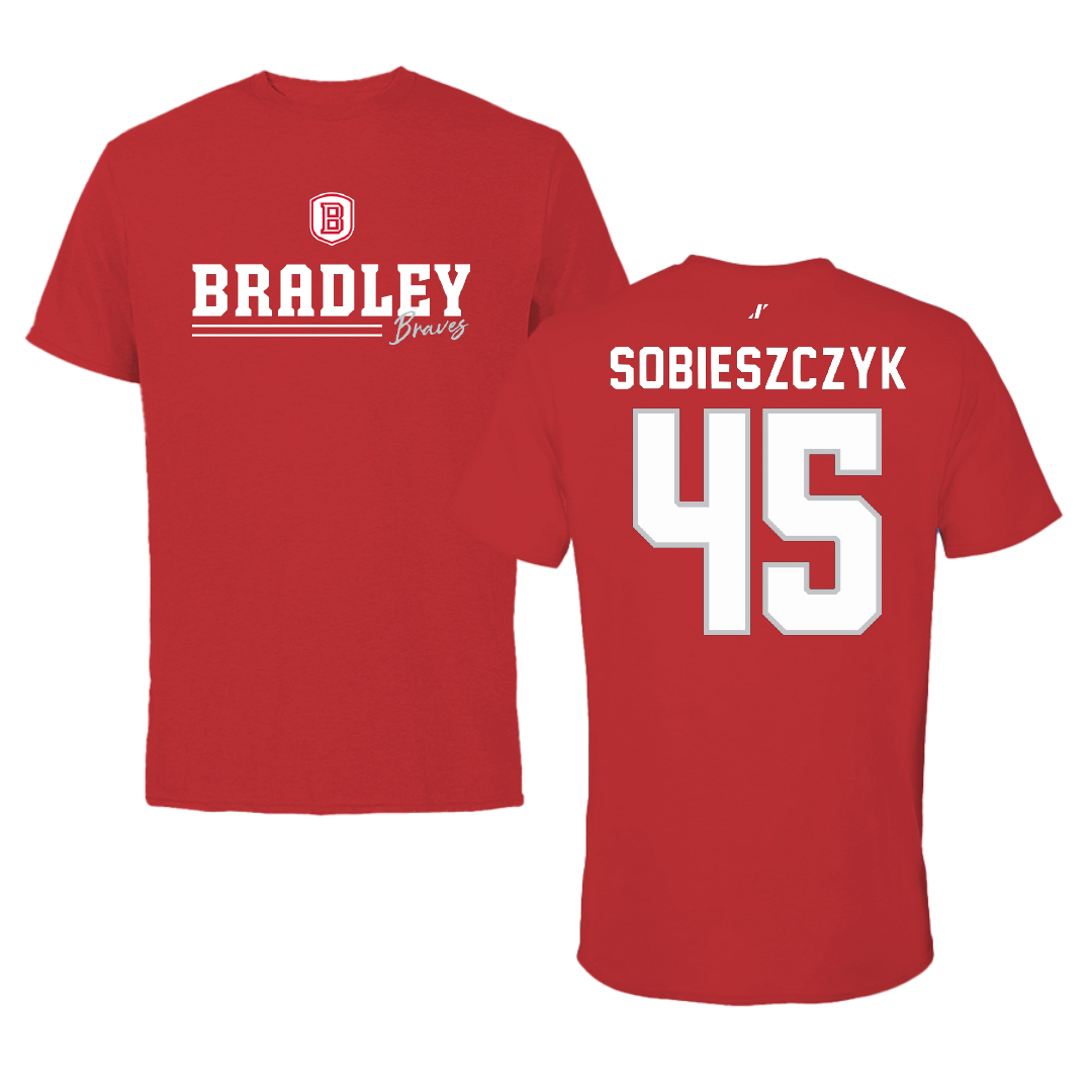 Bradley University Baseball Red General Tee - #45 Isaac Sobieszczyk