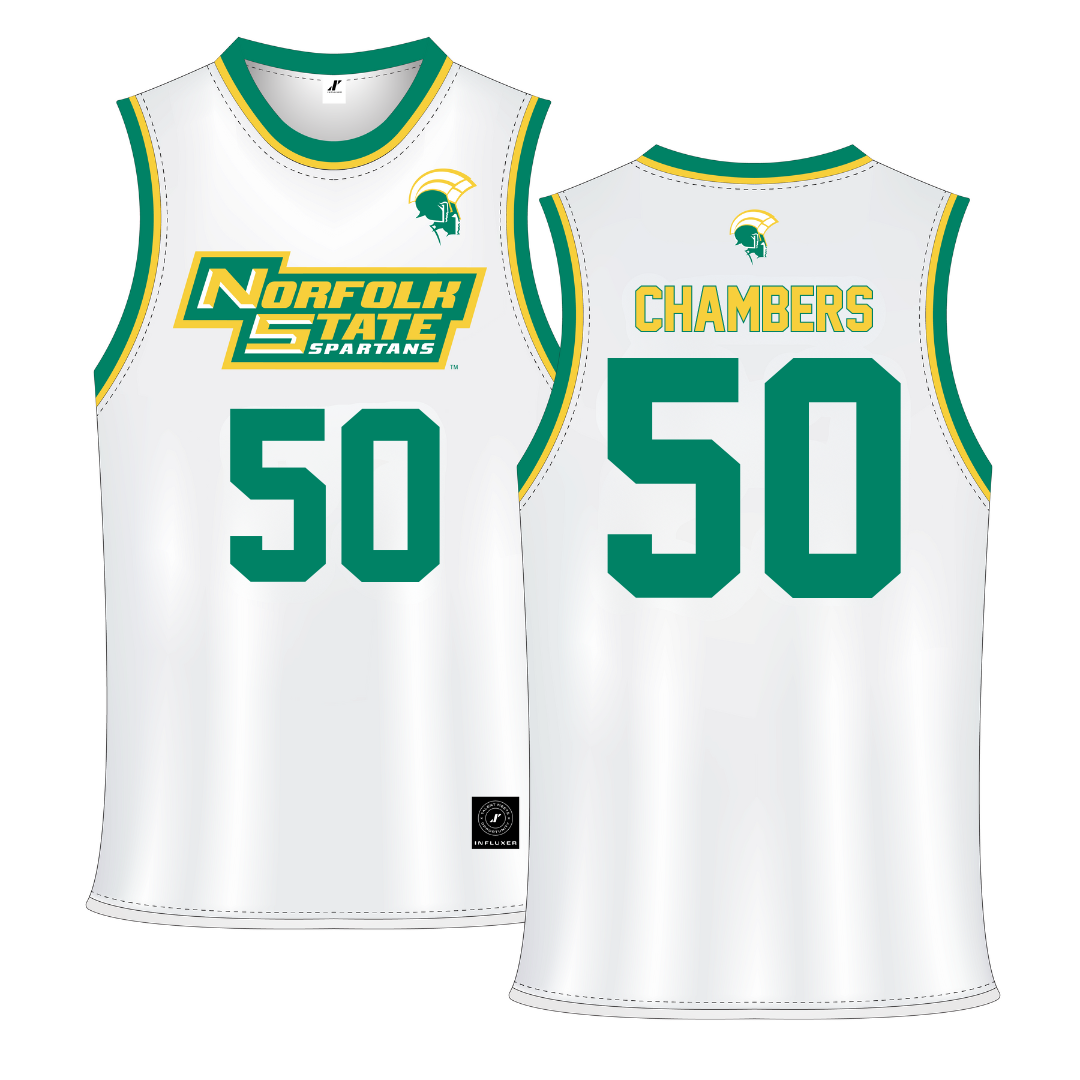 Norfolk State University White Basketball Jersey - #50 Nyzaiah Chambers